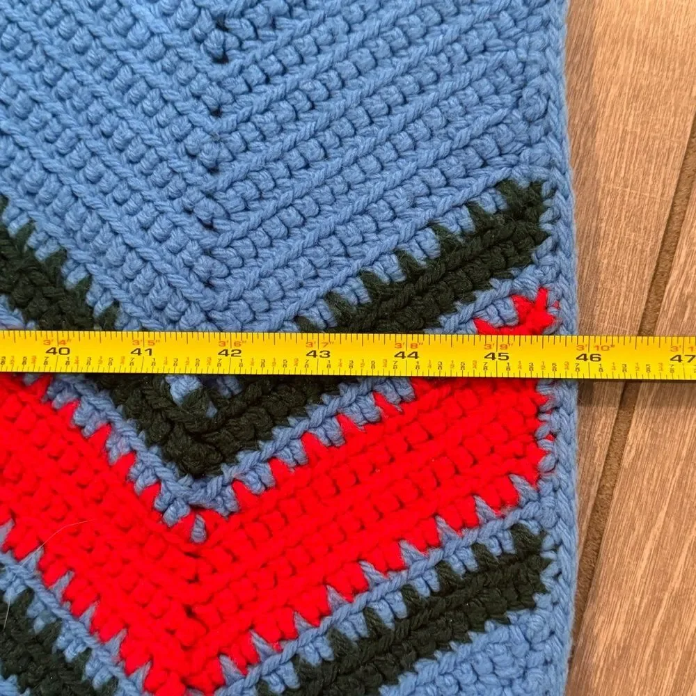 Blue Red Yellow Chevron Afghan Throw Blanket Handmade 55x52